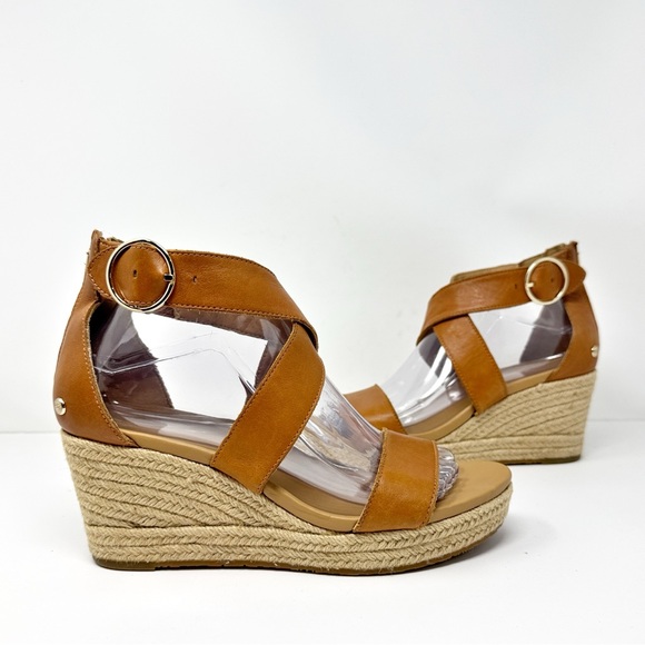 UGG Hylda Leather Wedge Platform Espadrille Sandals Cognac Size 8.5 - Picture 12 of 12